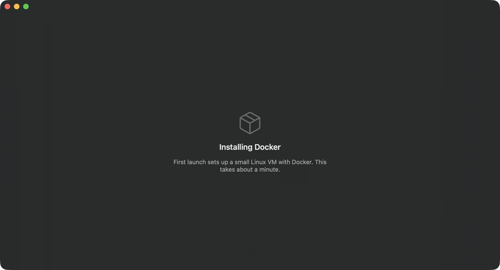 Kuvo Box's window while it installs Docker on first launch