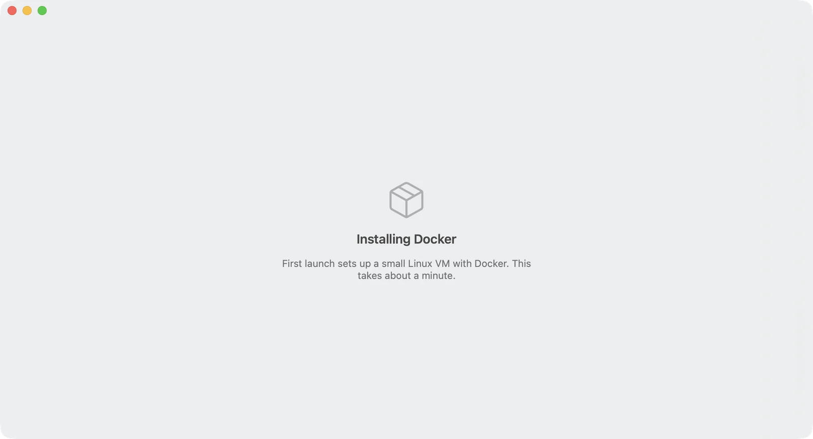 Kuvo Box's window while it installs Docker on first launch